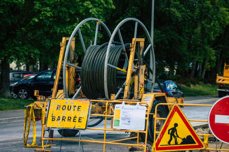 Reims France May 25, 2021 Public works in the streets of Reims to repair a gas pipe that has brokenのeditorial素材