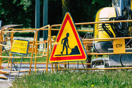 Reims France May 25, 2021 Public works in the streets of Reims to repair a gas pipe that has broken