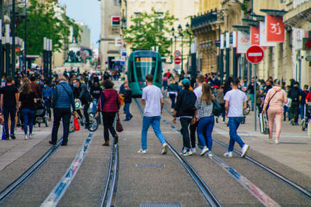 Reims France May 28, 2021 Pedestrians walking in the streets of Reims during the coronavirus outbreak hitting Franceのeditorial素材