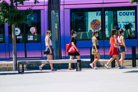 Reims France June 11, 2021 Pedestrians walking in the streets of Reims during the coronavirus...