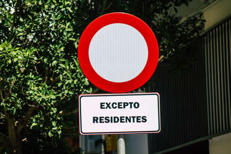 Seville Spain July 02, 2021 Street sign or road sign, erected at the side of or above roads to provide information to road user in the downtown area of Sevilleの写真素材