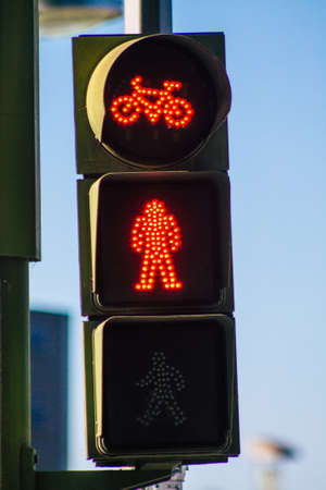 Seville Spain July 02, 2021 Street sign or road sign, erected at the side of or above roads to provide information to road user in the downtown area of Sevilleの写真素材