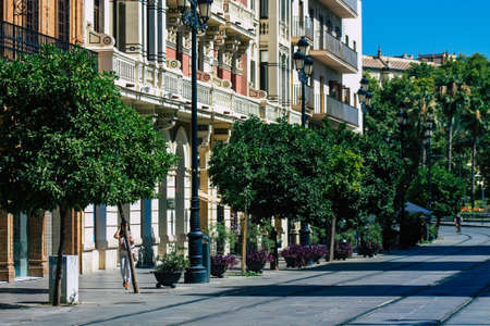 Seville Spain July 02, 2021 Urban landscape of the city of Seville, an emblematic city and the capital of the region of Andalusia, in the south of Spainのeditorial素材