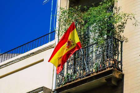 Seville Spain July 02, 2021 Facade of a building in the streets of Seville, an emblematic city and the capital of the region of Andalusia, in the south of Spainのeditorial素材