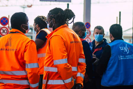 Paris France July 01, 2021 Strikers at Paris Orly airport, blocking the check-in counters as well as the entrance to Terminal 3, this strike is aimed at wage demandsのeditorial素材