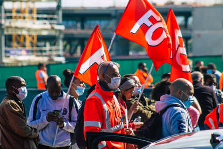 Paris France July 01, 2021 Strikers at Paris Orly airport, blocking the check-in counters as well as the entrance to Terminal 3, this strike is aimed at wage demandsのeditorial素材