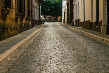 Carmona Spain July 14, 2021 Narrow street in town of Carmona called The Bright Star of Europe, the town shows a typical narrow and meandering Arabic layout which will transport you to a distant pastの写真素材