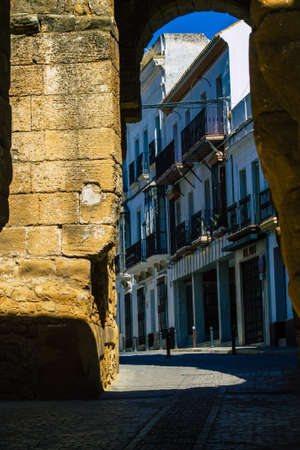 Carmona Spain July 14, 2021 Facade of a old house in the narrow streets in the town of Carmona...