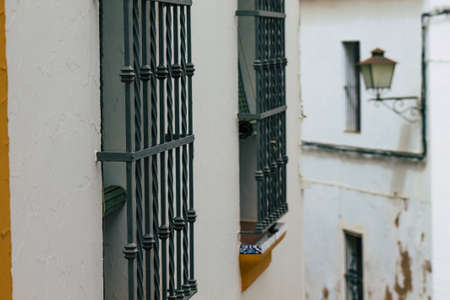 Carmona Spain July 14, 2021 Closeup of a window of a old house in the narrow streets in town of...