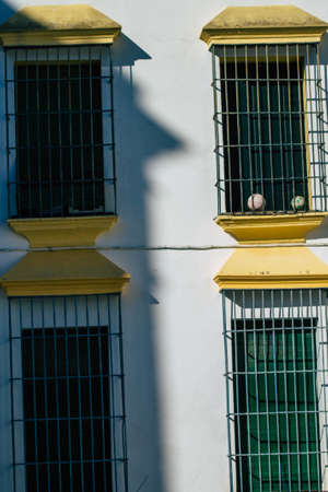 Carmona Spain July 14, 2021 Closeup of a window of a old house in the narrow streets in town of...