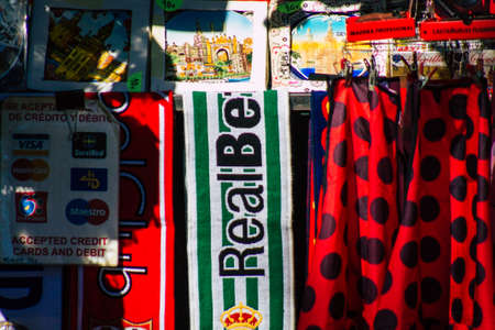 Seville Spain July 10, 2021 Decorative objects and souvenirs sold at Maria Luisa Park in Seville, an emblematic city and the capital of the region of Andalusia, in the south of Spainのeditorial素材