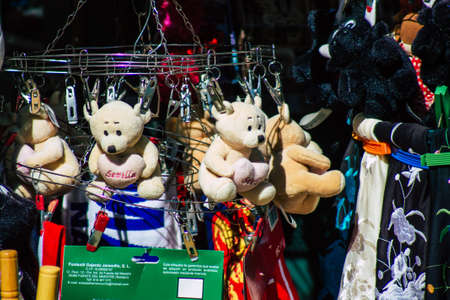 Seville Spain July 10, 2021 Decorative objects and souvenirs sold at Maria Luisa Park in Seville, an emblematic city and the capital of the region of Andalusia, in the south of Spainのeditorial素材