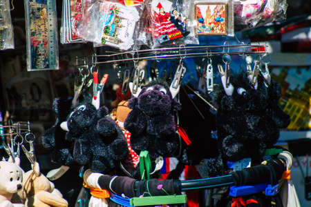 Seville Spain July 10, 2021 Decorative objects and souvenirs sold at Maria Luisa Park in Seville, an...