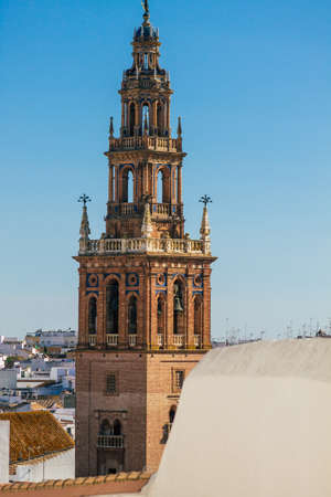 Carmona Spain July 14, 2021 Church view from the narrow streets in the town of Carmona called The Bright Star of Europe, the town shows a typical narrow and meandering Arabic layoutのeditorial素材