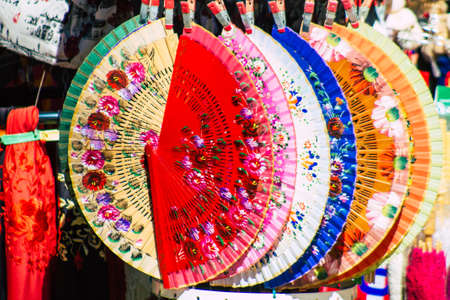 Seville Spain July 10, 2021 Decorative objects and souvenirs sold at Maria Luisa Park in Seville, an emblematic city and the capital of the region of Andalusia, in the south of Spainのeditorial素材