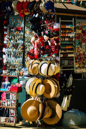 Seville Spain July 10, 2021 Decorative objects and souvenirs sold at Maria Luisa Park in Seville, an emblematic city and the capital of the region of Andalusia, in the south of Spainのeditorial素材