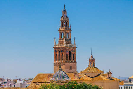 Carmona Spain July 14, 2021 Church view from the narrow streets in the town of Carmona called The Bright Star of Europe, the town shows a typical narrow and meandering Arabic layoutのeditorial素材