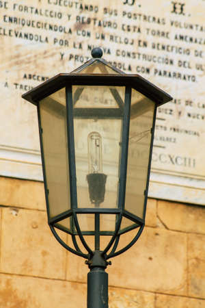 Carmona Spain July 15, 2021 Street lamp in the narrow streets in the town of Carmona called The Bright Star of Europe, the town shows a typical narrow and meandering Arabic layoutのeditorial素材