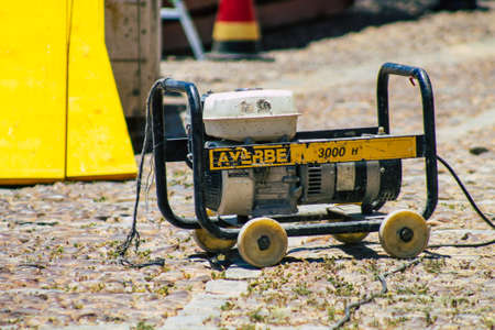 Carmona Spain July 15, 2021 Public works in the streets of Carmona to repair a cable pipe that has broken telephone and fiber optic installationのeditorial素材