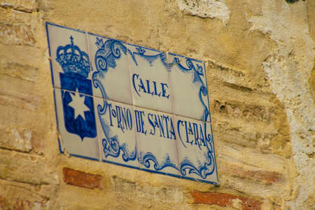 Carmona Spain July 15, 2021 Artistic street sign, erected at the side of or above roads to provide...