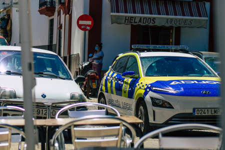 Carmona Spain July 14, 2021 Local police patrolling in the streets of Carmona during the coronavirus...