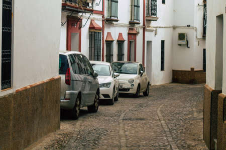 Carmona Spain July 14, 2021 Cars parked in the streets of Carmona, an emblematic city and the capital of the region of Andalusia, in the south of Spainのeditorial素材