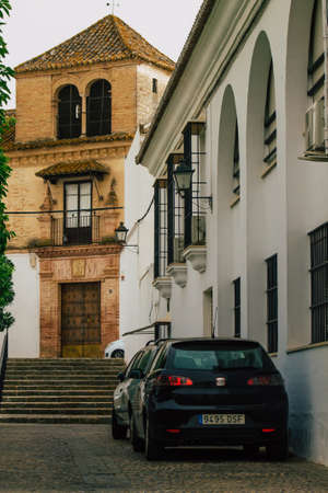 Carmona Spain July 14, 2021 Cars parked in the streets of Carmona, an emblematic city and the...