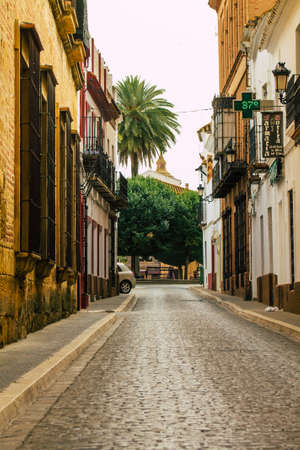 Carmona Spain July 14, 2021 Narrow street in town of Carmona called The Bright Star of Europe, the town shows a typical narrow and meandering Arabic layout which will transport you to a distant pastのeditorial素材