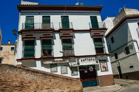 Carmona Spain July 18, 2021 Facade of old house in the streets of Carmona called The Bright Star of...