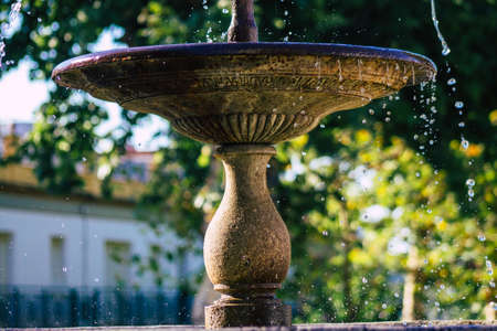 Carmona Spain July 20, 2021 Alameda de Alfonso XIII and fountain of the lions located in downtown...