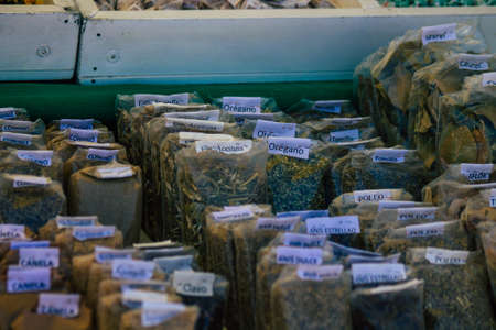 Carmona Spain July 19, 2021 Various dry fruits sold at the local market in downtown during Coronavirus outbreak hitting Spain, wearing a mask is mandatoryのeditorial素材