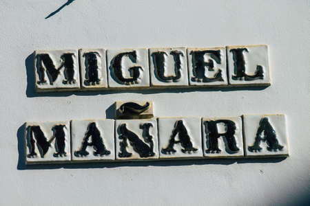 Seville Spain July 10, 2021 Street sign or road sign, erected at the side of or above roads to...