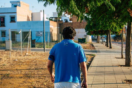 Carmona Spain July 18, 2021 Pedestrian walking in the streets of Carmona during the coronavirus...
