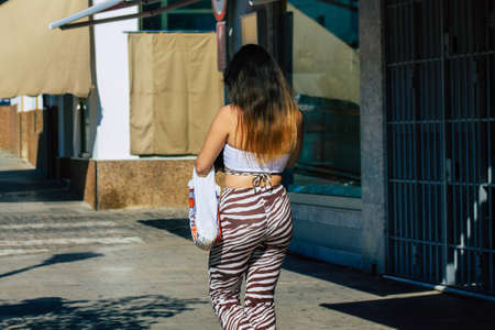 Carmona Spain July 18, 2021 Pedestrian walking in the streets of Carmona during the coronavirus...