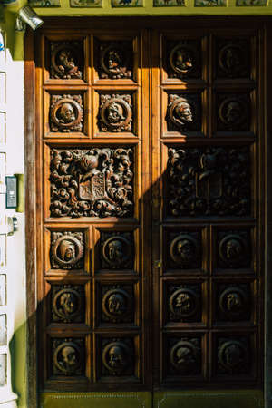Seville Spain July 21, 2021 Facade of a building in the streets of Seville, an emblematic city and the capital of the region of Andalusia, in the south of Spainのeditorial素材