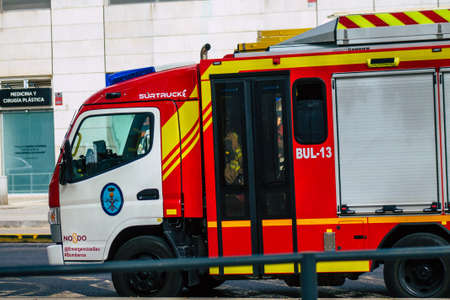 Seville Spain July 23, 2021 Fire engine in the streets of Seville, an emblematic city and the...