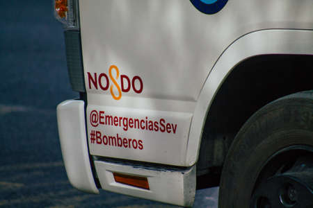 Seville Spain July 23, 2021 Fire engine in the streets of Seville, an emblematic city and the...