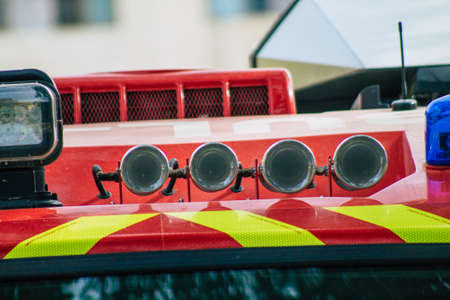 Seville Spain July 23, 2021 Fire engine in the streets of Seville, an emblematic city and the...