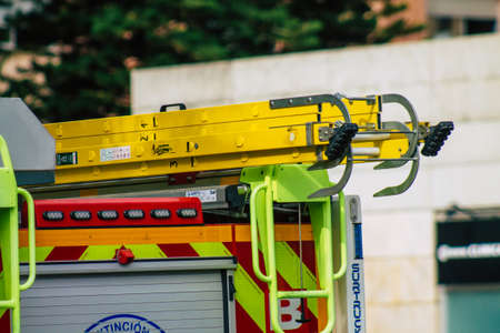 Seville Spain July 23, 2021 Fire engine in the streets of Seville, an emblematic city and the capital of the region of Andalusiaのeditorial素材