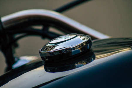 Seville Spain July 23, 2021 Harley Davidson 883 motorcycle parked in the streets of Seville, an...