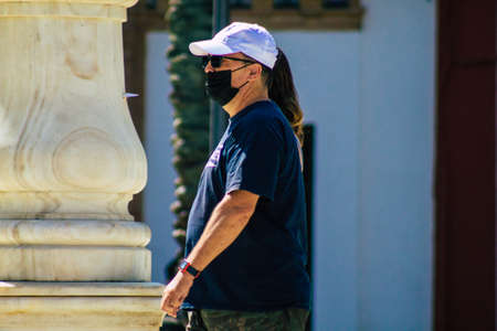 Carmona Spain July 24, 2021 Pedestrian walking in the streets of Carmona during the coronavirus...
