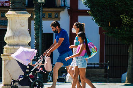 Carmona Spain July 24, 2021 Pedestrian walking in the streets of Carmona during the coronavirus...
