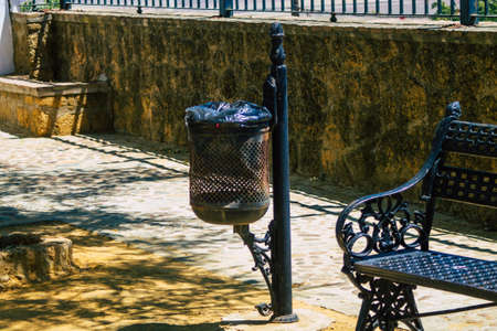 Carmona Spain July 26, 2021 Garbage container in the streets of Carmona called The Bright Star of Europe, the town shows a typical narrow and meandering Arabic layoutの写真素材