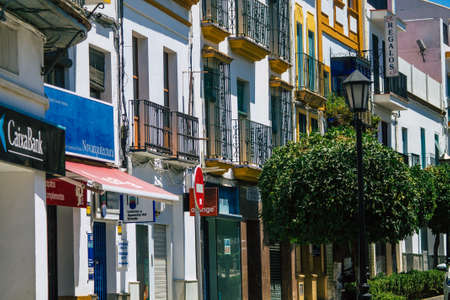 Carmona Spain July 26, 2021 Facade of old house in the streets of Carmona called The Bright Star of Europe, the town shows a typical narrow and meandering Arabic layoutの写真素材