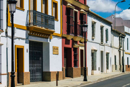 Carmona Spain July 26, 2021 Facade of old house in the streets of Carmona called The Bright Star of Europe, the town shows a typical narrow and meandering Arabic layoutの写真素材