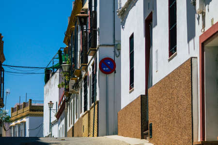Carmona Spain July 26, 2021 Facade of old house in the streets of Carmona called The Bright Star of Europe, the town shows a typical narrow and meandering Arabic layoutの写真素材