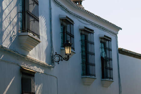 Carmona Spain July 28, 2021 Facade of old house in the streets of Carmona called The Bright Star of Europe, the town shows a typical narrow and meandering Arabic layoutの写真素材