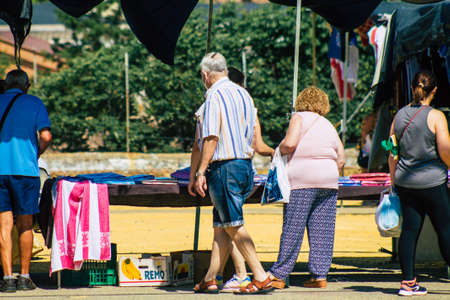 Carmona Spain July 26, 2021 Unidentified Spanish people with face mask shopping at local market in downtown during Coronavirus outbreak hitting Spain, wearing a mask is mandatoryのeditorial素材