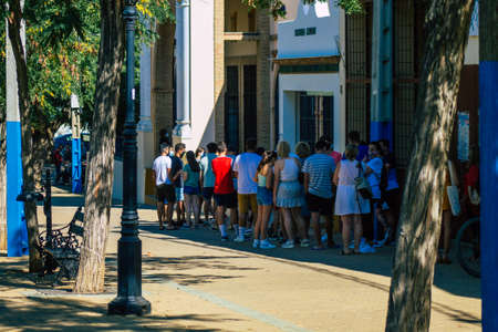 Carmona Spain July 26, 2021 Vacination center of Carmona against Coronavirus, the local people with...