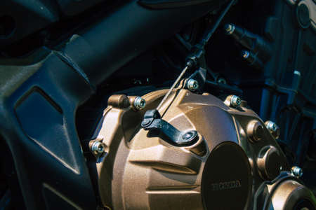 Carmona Spain July 30, 2021 Honda 650 CBR motorcycle parked in the streets of Carmona, the town...